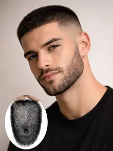 Men's Human Hair Replacement System - Glueless Human Hair Buzz Cut Style on Ultra-Thin PU Base for Lightweight, Breathable Full Coverage,Lightweight & Easy to Apply for Complete Hair Loss Solution