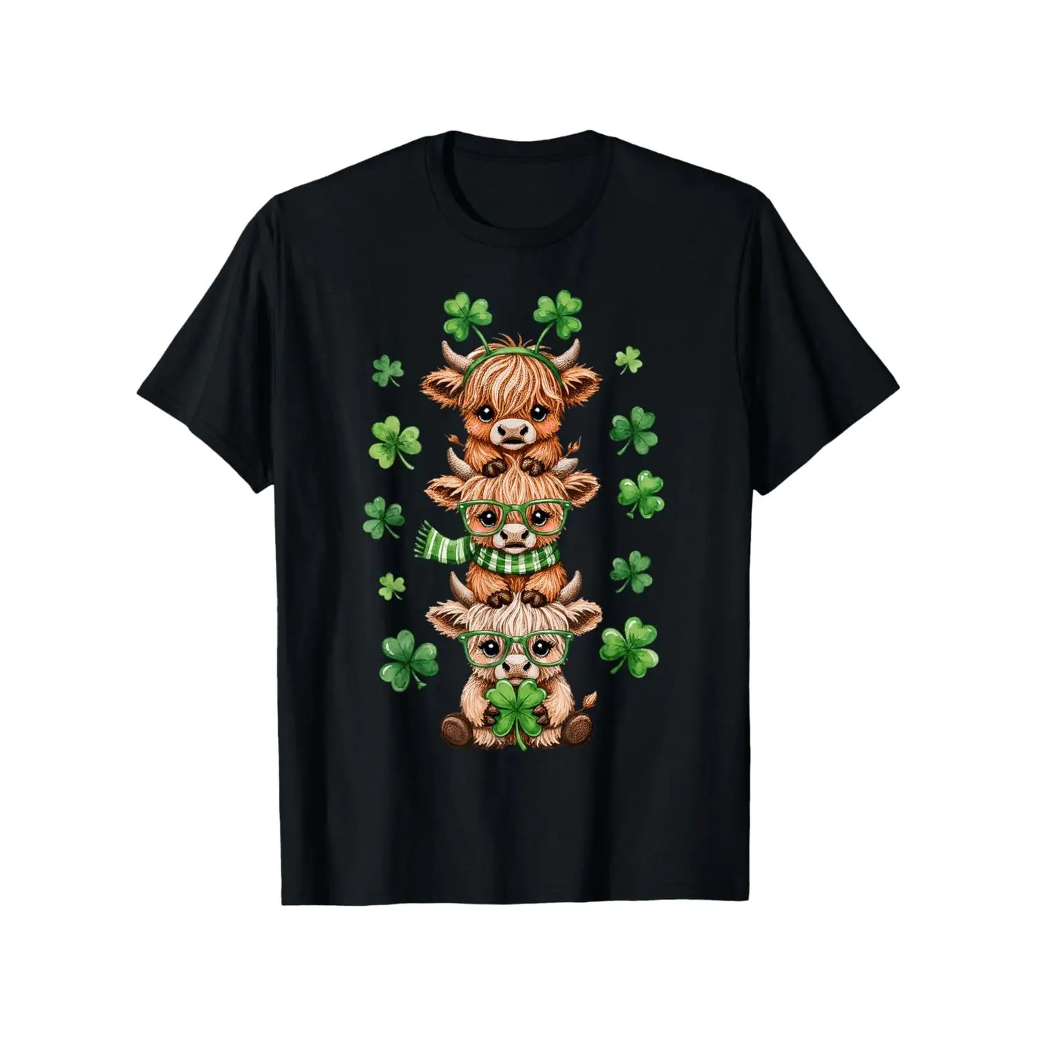 Adorable Highland Cow Lucky Shamrock St Patrick S Day T Shirt Unisex Casual Loose Fit Crew Neck Slight Stretch Perfect for Spring Valentine S Day Graduation Easter Gifts for Dad Mom Friends Family and Coworkers