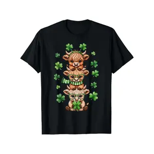 Adorable Highland Cow Lucky Shamrock St Patrick S Day T Shirt Unisex Casual Loose Fit Crew Neck Slight Stretch Perfect for Spring Valentine S Day Graduation Easter Gifts for Dad Mom Friends Family and Coworkers