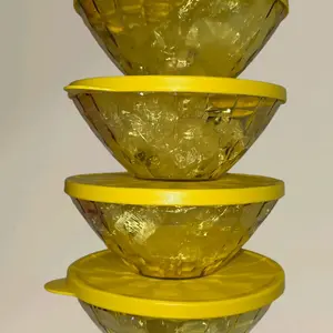 Vintage Yellow Glass Bowls with Matching Lids Set of 4 for Kitchen Storage and Display