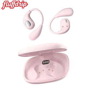 Fluffdrip Open-Ear Earbuds OWS-Fits 03L Wireless Bluetooth 5.4 Headphones with LED Display Case 30-Hour Playtime for Sport Running Pink Audio Charging