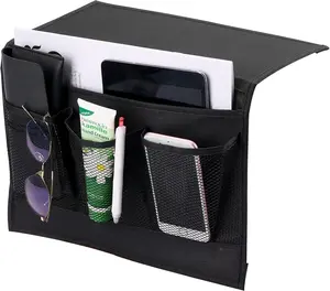 Bedside Storage Organizer with PocketsBedside ,Remote Control Holder Armchair Couch  Sofa Armrest Bagbed accessories,Black