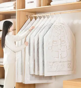 7 Pack Hanging Vacuum Storage Bags, Large Hanging Space Saver Bags, Hanging Storage Bags For Clothes, Vacuum Sealed For Suits, Dress, Jackets, Closet Organizer For Moving Supplies