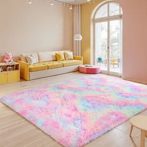 Large Size Shaggy Rugs, Big Plush Area Rug, Non-slip Soft Fluffy Carpet Mats for Livingroom Bedroom Nursery Home Decor Rainbow