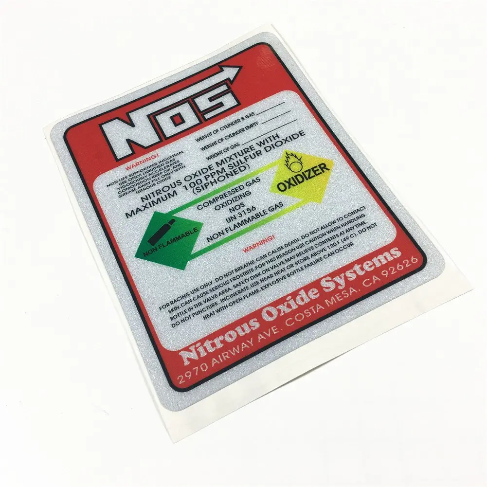 Reflective NOS Racing Decals (12x9.6cm) – Vinyl stickers for cars and motorcycles.