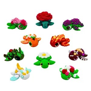 EnderToys Mini Fidget Turtles - 3D Printed Articulated Joint Flower Cute Toys Desk Pet Articulate Figurine Mother's Day gift Articulating buddy animal tiny Figures Toyset