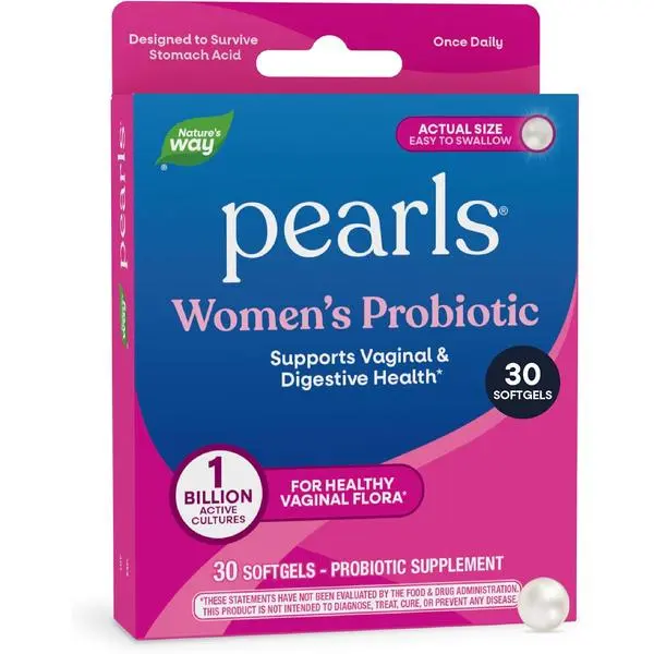 Nature's Way Women's Probiotic Pearls, Supports Vaginal and Digestive Health*, 1 Billion Live Cultures, Protects Against Occasional Bloating & Constipation*, Easy-to-Swallow Softgels, 30 Count