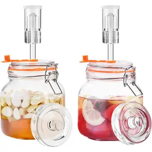 1 Liter Fermentation Jar, Square Glass Fermenting Kit with Weight for Making Sauerkraut, Hot Sauce, , Cider and , Pack of 2