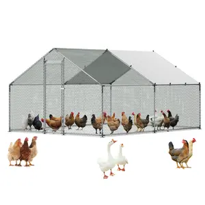 【DealsForYouDays】VEVOR Large Metal Chicken Coop, 9.8 x 13.1 x 6.6 ft, Walk-in Chicken Runs with Waterproof Cover, Spire Roof Hen House Enclosure with Lock, Outdoor Duck Rabbit Cage Poultry Pen for Backyard, Farm, Yard