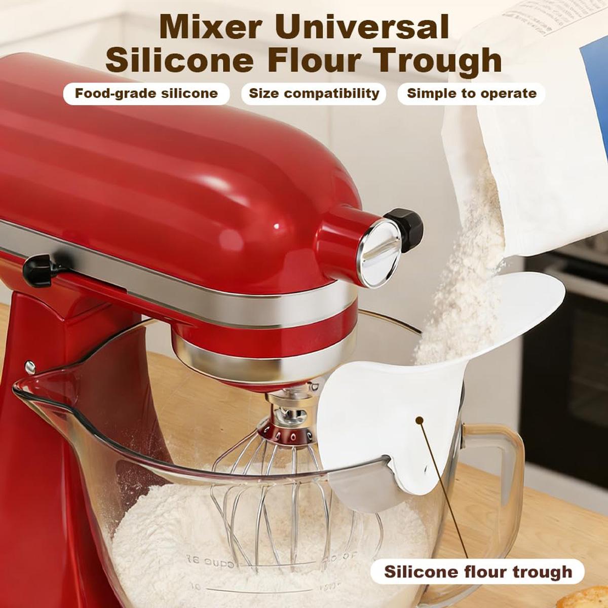 Silicone Flour Funnel for Tilt-Head Stand Mixers, Leak-Proof Clip-On Funnel, Fits All Stand Mixers, Prevents Spills and Messes, Dishwasher-Safe Baking Tool, for Liquid and Both Flour
