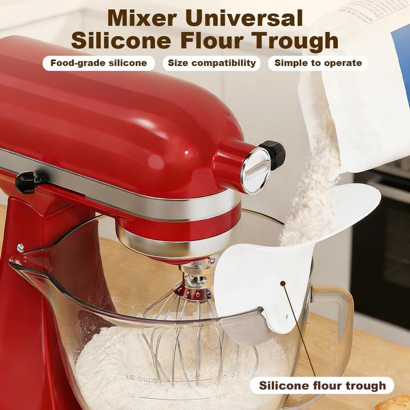Silicone Flour Funnel for Tilt-Head Stand Mixers, Leak-Proof Clip-On Funnel, Fits All Stand Mixers, Prevents Spills and Messes, Dishwasher-Safe Baking Tool, for Liquid and Both Flour