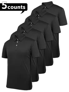 Men's Basic Plain Polo Shirt, Quick Drying Breathable Short Sleeve Collared Top, Casual Sporty Top for Summer, Golf Apparel