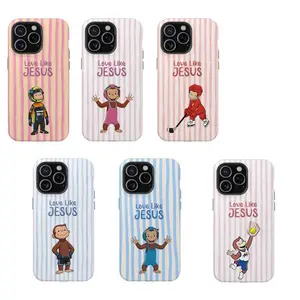 Christian Curious George Sports Phone Case, Love Like Jesus Striped |   Playful George Case Cover Suitable for iPhone 17-11 Pro Max/Plus and  Samsung Galaxy S23-25