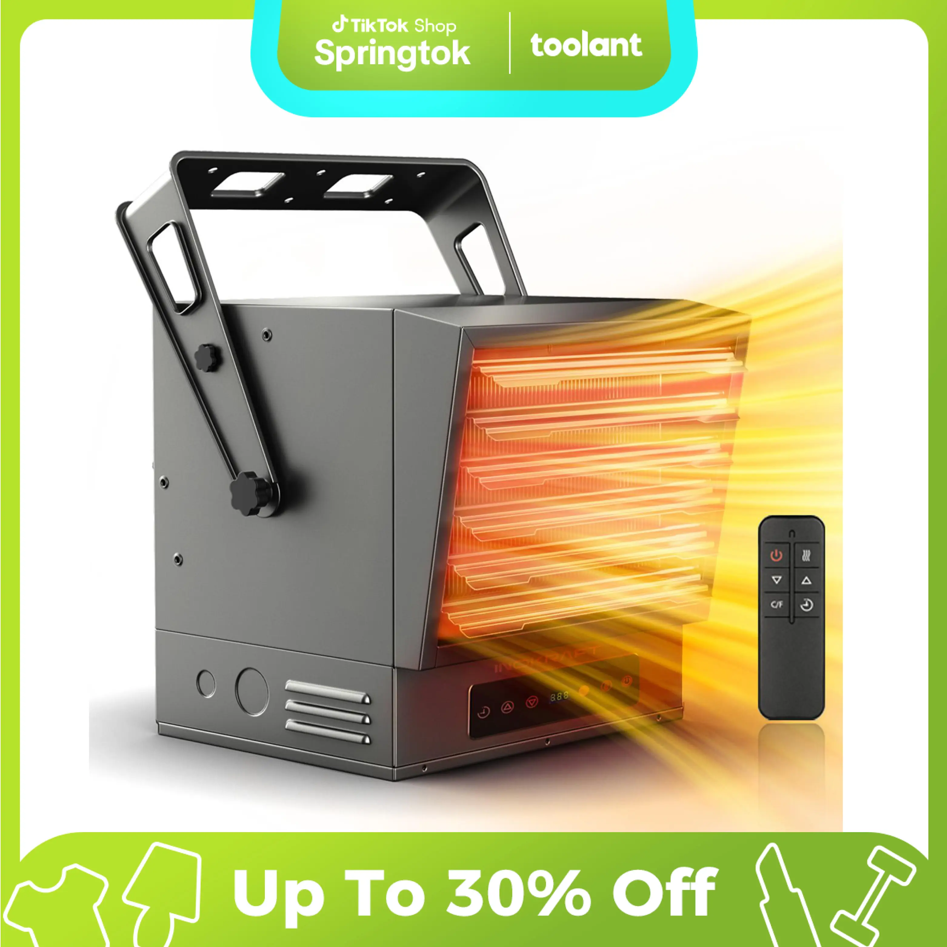 InoKraft 240v Garage Heater with Remote, Ceiling Mount Fan Forced Shop Heater with Digital Thermostat, 12-hour Timer, Overheat Protection, springtok