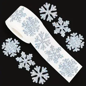 1 Roll 500 Sheets Shiny Snowflake Stickers, Self-Adhesive Winter Decorations, Christmas Party Gifts, Compatible with Laptops, Suitcases, Crafts