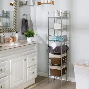Honey-Can-Do 6 Tier Metal Tower Bathroom Shelf, 12.6” W x 11.22” W x 59.84” H, Chrome Bath 6-Tier Steel Storage Tower