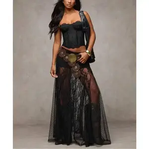 White Lace See-Through Low-Waist White Skirt, Women Country Music Concert/Beach Resort Outfit Womenswear Bottom