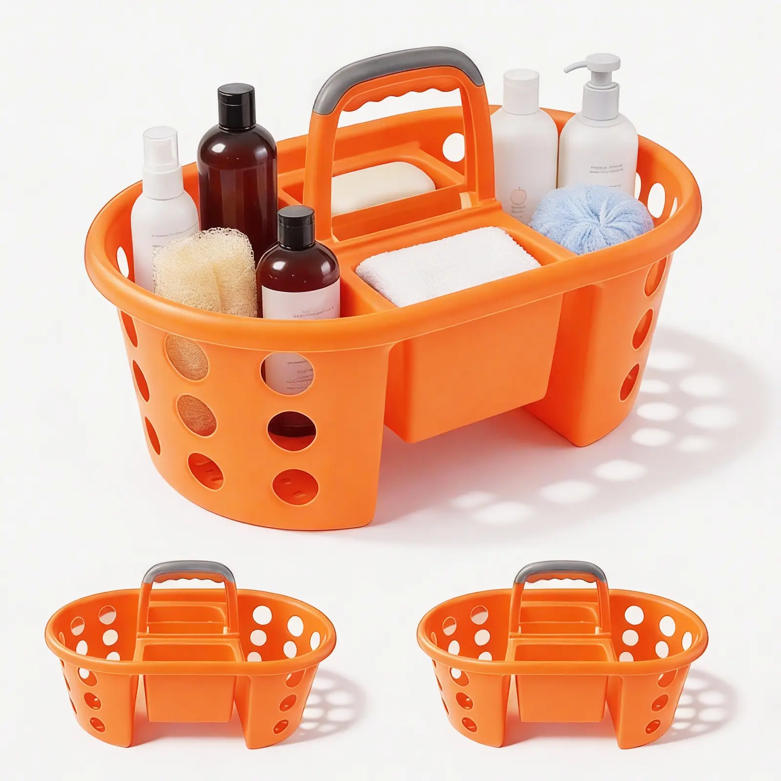 SimplyKleen 2-Pack Thick Plastic Storage Baskets with Handles - 4-Compartment Rectangular Recyclable Modern Compartmentalized Organizer Caddy for Kitchen, Bathroom Organizing Items
