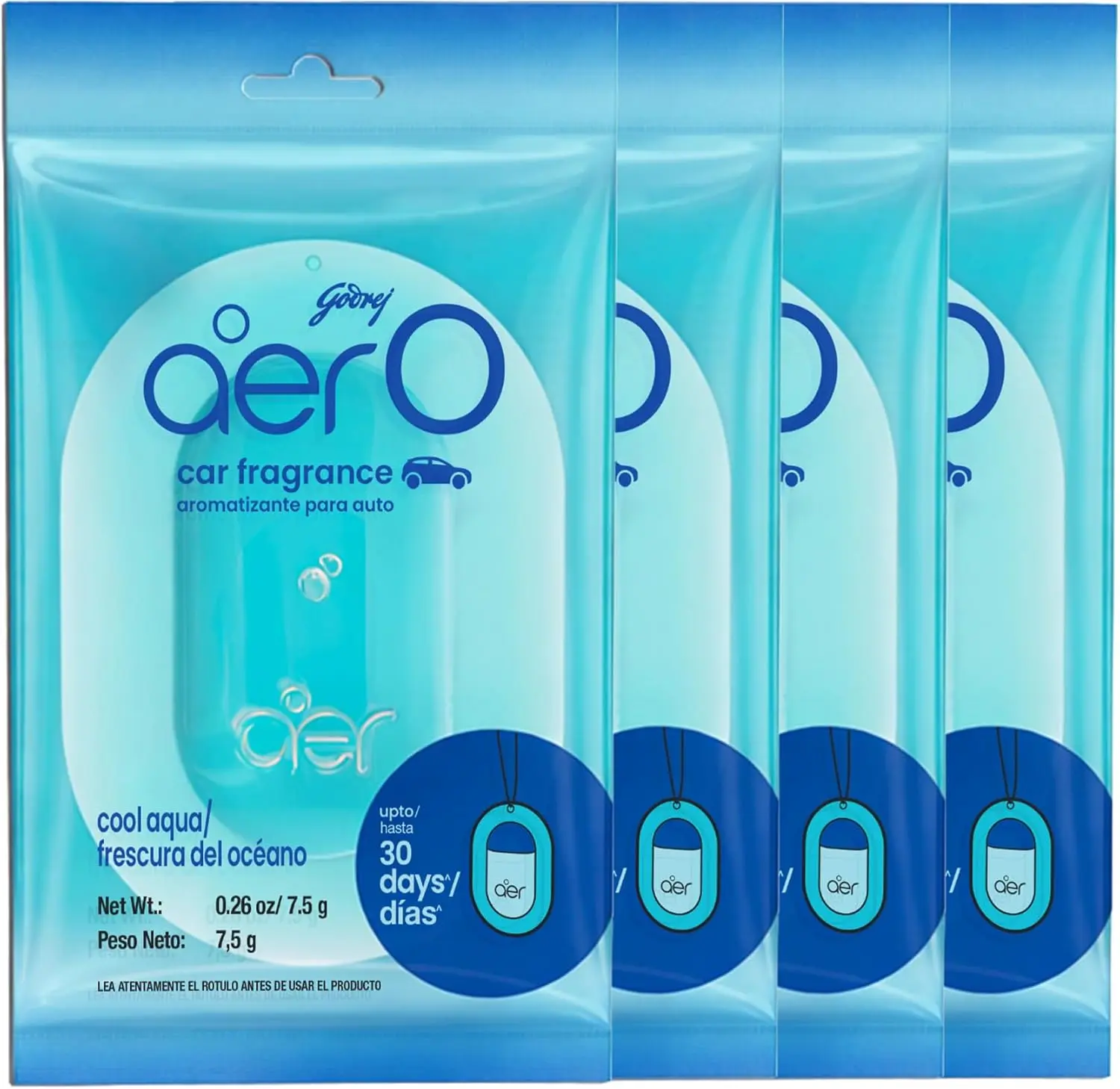 Godrej aerO Hanging Car Air Freshener, Cool Aqua, Pack of 4