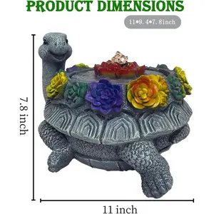 11" Turtle-Shaped Indoor Water Fountain Decor with Colorful Succs, LED Waterfall Lights, Quiet Operation, Desktop Home Decor for Moisture, Christmas/Housewarming Gift, Bedroom Statue Figurine, Turtle Shape