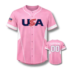 Personalized USA 3D Baseball Jersey Button Up, Custom Name & Number