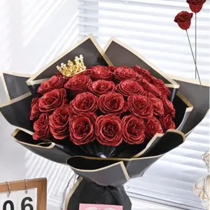 Set of 12 2.76-inch sparkling roses, DIY glitter bouquet, suitable for decorating living rooms, weddings, and Valentine's Day gifts.