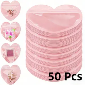 50pcs Cute Heart-Shaped PVC Jewelry Bag, Adorable Non-Symmetrical Self-Sealing Gift Sealed Bag, Perfect for Gifts and Storage, Gift Wrapping Supplies