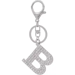 Initial Letter Keychain for Women Crystal Silver Alphabet Pendant with Key Ring Purse Charms for Handbags