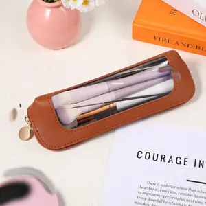 Small Clear PU Leather Cosmetic Bag Waterproof Transparent Zipper Makeup Organizer Pouch Portable Travel Makeup Brush Case for Women Lightweight Storage Bag for Home Travel Office Daily Use