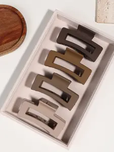 4pcs retro style brown small square hair claw, bangs side clip, gentle and lovely sweet all-match daily all-match hair grip clip suitable for daily life new combination of environmental protection material suitable for daily life Hair Claws Set