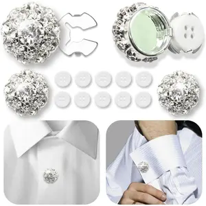 Button Covers 4 Sets Rhinestone, 10 count 18L 11.5MM 15/32" Sewing Buttons,  White  Buttons for Women Men Suitable Sewing DIY and Holiday Decoration Embellishments