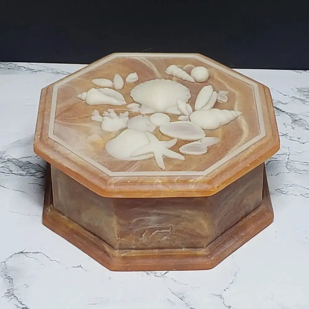 Soapstone Trinket Box Large Seashell Design Vintage