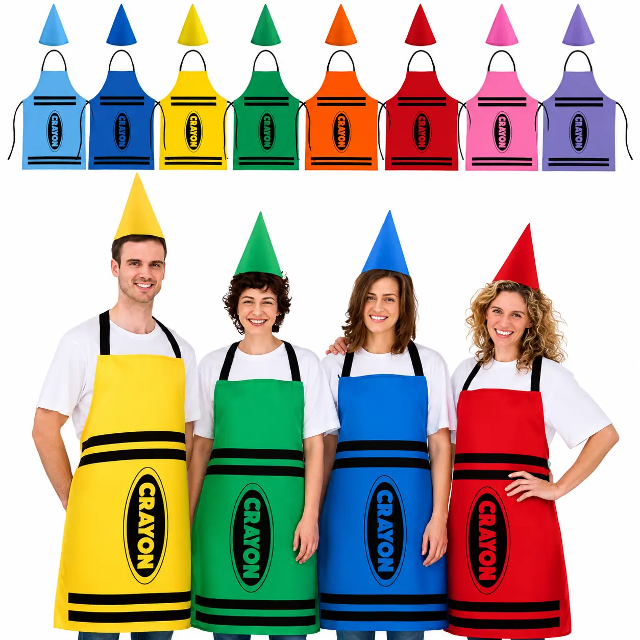 4/8/12-Pack Colorful Halloween Teacher Crayon Apron & Gnome Cone Hats Group Clothes, Costume for Parties, Cosplay Gear for Teachers & Colleagues School Contest Office Event