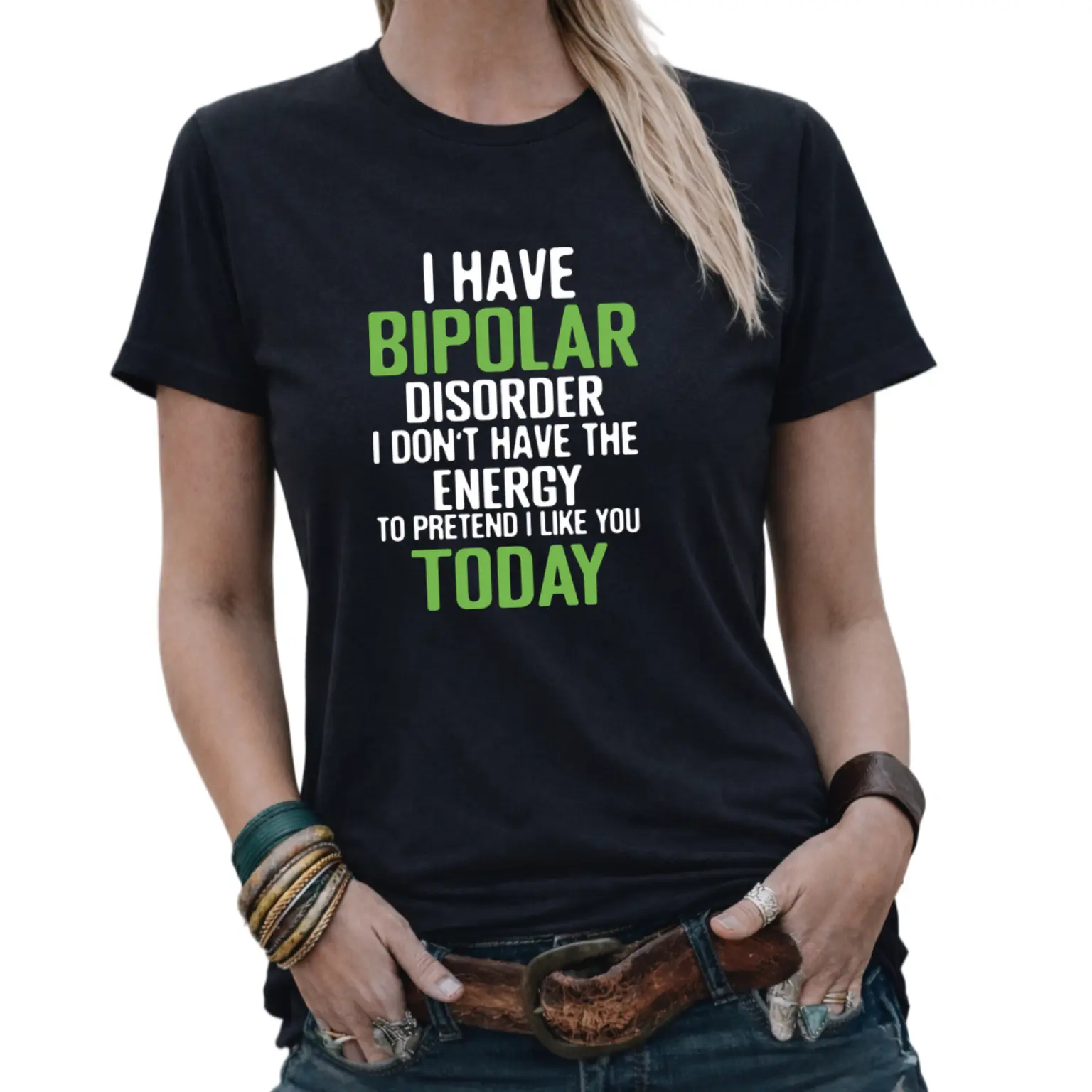 Plus Size, Women's Humorous Bipolar Disorder T-Shirt- 180g Soft Black Y2K Street Style Design, Featuring a Bipolar Disorder-themed Print, Is an Everyday Casual Garment Designed to Raise Awareness About Mental Health Issues