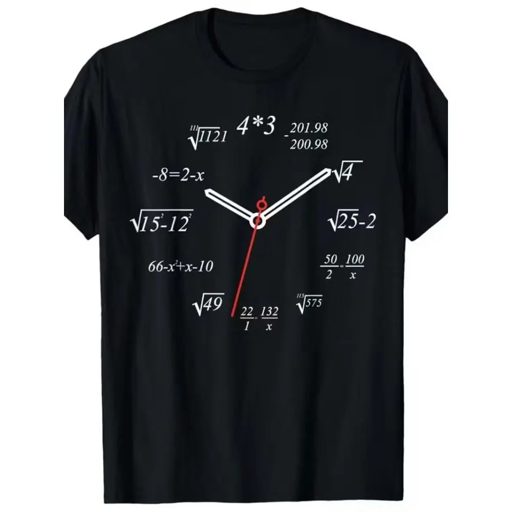 Women's Casual Math Clock Graphic T-Shirt, Round Neck Short Sleeve Top in 100% Smooth Cotton for Math Enthusiasts