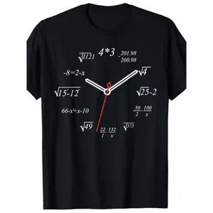 Large Men's Geek Style Pure Cotton T-shirt - Math Clock T-shirt - Interesting and quirky design with functions, suitable for teachers, students, math enthusiasts, educational clothing -100% pure cotton regular version short sleeved