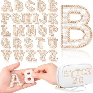 52 count Self Adhesive  Rhinestone Letter Patches A-Z Bling Rhinestone Letter Stickers Glitter Alphabet Appliques Sticker for DIY Clothes Bags Hats Phone Backpacks(White, Yellow) Craft