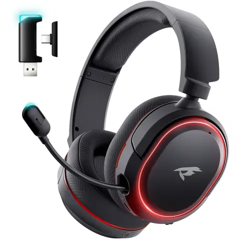 Picun G2 Over Ear Cordless Bluetooth Gaming Headset - 7.1 Surround Precision Audio, 5ms Lag-Free Play, 3.5mm Jack, Retractable Gaming Earbuds, Rechargeable ENC Microphone, Lightweight, Triple Mode for PC PS4 PS5 (Not for Xbox)