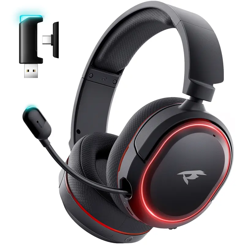 Picun G2 Over Ear Cordless Bluetooth Gaming Headset - 7.1 Surround Precision Audio, 5ms Lag-Free Play, 3.5mm Jack, Retractable Gaming Earbuds, Rechargeable ENC Microphone, Lightweight, Triple Mode for PC PS4 PS5 (Not for Xbox)