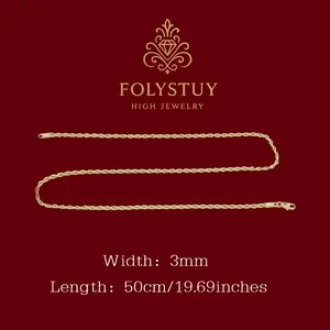 19.69 inches long [FOLYSTUY (Y150)] 14k color twisted necklace, 3mm wide, with lobster clasp