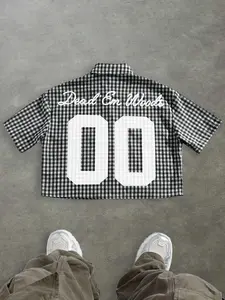 Men's Street Style Hip Hop Letter Print Button Shirt, Vintage Fashion, Loose Fit Woven Fabric, All Seasons Casual Wear