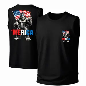 Merica Bigfoot USA Flag Men's Patriotic Tank Top - Funny Sasquatch Muscle Tee for 4th of July & Summer Parties
