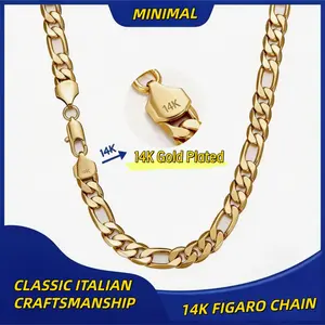 14K Gold Plated Figaro Chain Necklace for Men- 10mm Wide,20-24"Italian-Style Cuban Link,Tarnish-Free Nanotech Coating,Hip Hop Streetwear,Minimalist Layering Jewelry, Gift for Himcuban chain rapper men's woman birthday fashion