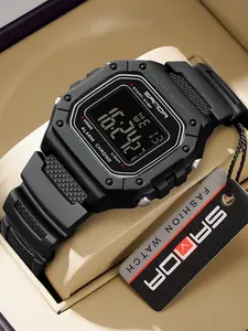 Men's Sporty Waterproof Watch with LED Digital Display, Rectangular Dial Quartz Movement Watch with Resin Case Men's Sporty Waterproof Watch with LED Digital Display, Rectangular Dial Quartz Movement Watch with Resin Case
