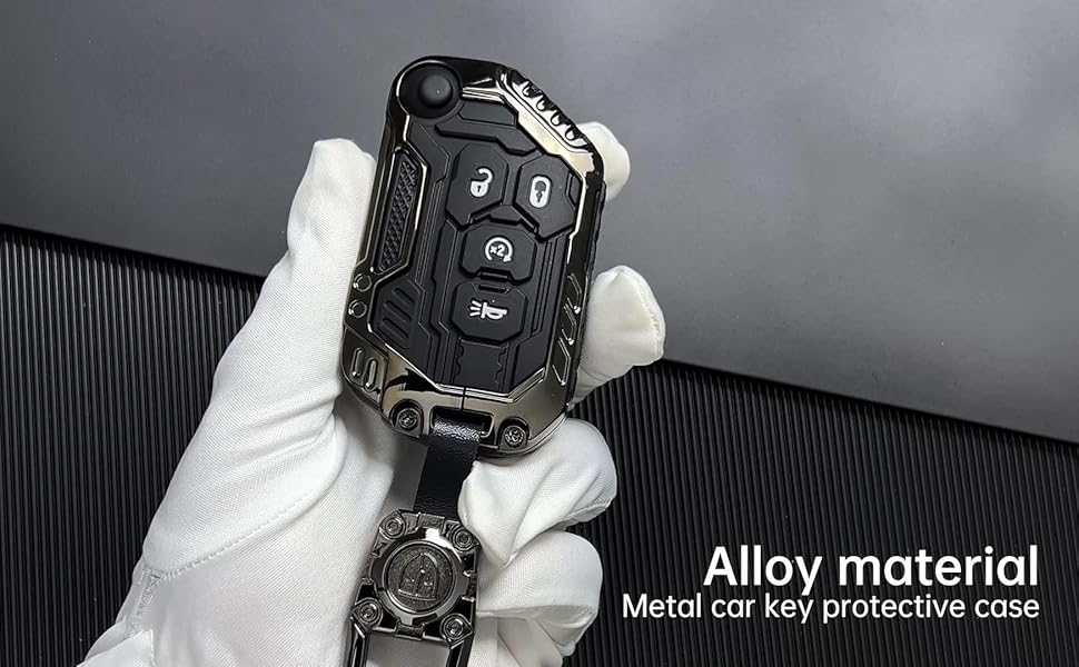 Heavy Zinc Alloy Key fob Cover, Keychain, Key Case, Accessories Compatible with 2018 2019 2020 2021 2022 2023 2024 Jeep Wrangler JL JLU Rubicon Gladiator Sahara