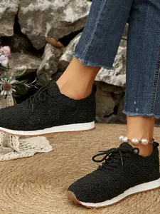 Women's Summer Crochet Sneakers, Casual Breathable Mesh Shoes, Handmade Hooked Knit Athletic Footwear, Latest Fashion Trend