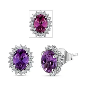 AAA Luxuriant Lab Grown Purple Sapphire and G-H SI Lab Grown Diamond 3.03 ctw Earrings in 10K White Gold Christmas Gifts