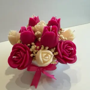 Floral Candles Bouquet - Pink & Cream Rose Design with Decorative Accents - Perfect for Home Decor & Gift Giving