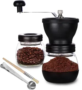 Manual Coffee Bean Grinder with Ceramic Burr, Hand Coffee Grinder Mill Small with 2 Glass Jars(11OZ per Jar) Stainless Steel Handle for Drip Coffee, Espresso, French Press, Turkish Brew