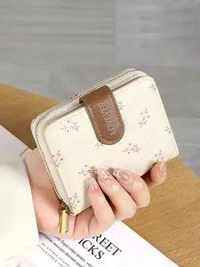 Women's Simple Print Short Wallet, New Elegant Ditsy Floral Design, Multi-Card Slot Card Holder, All Seasons Fashion Accessory
